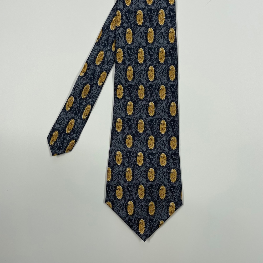 RBM Grey Gold Medallion Silk Necktie Mens One Size